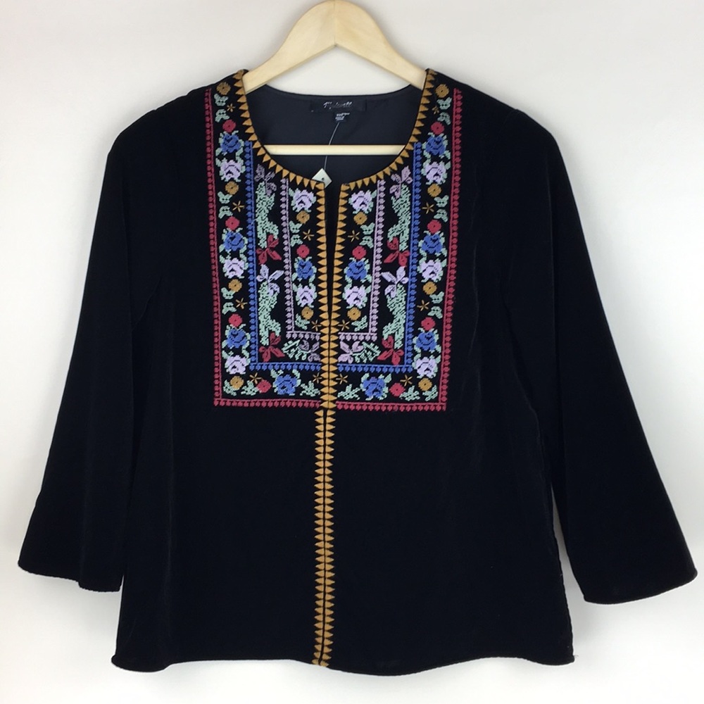 Madewell Embroidered Black Velvet Top NWT - Picture 5 of 11